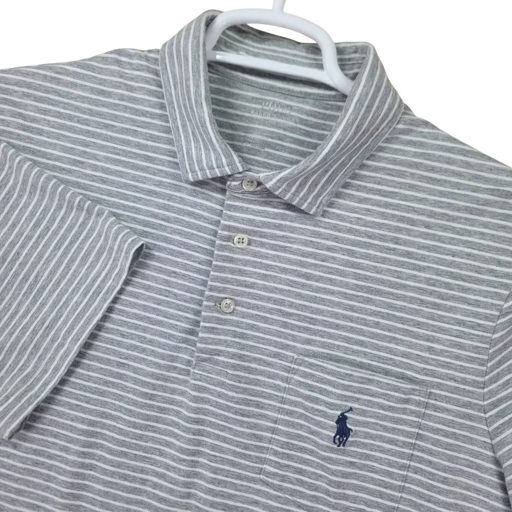 Polo Ralph Lauren Performance Polo Shirt Mens Large Gray Striped Pocket
